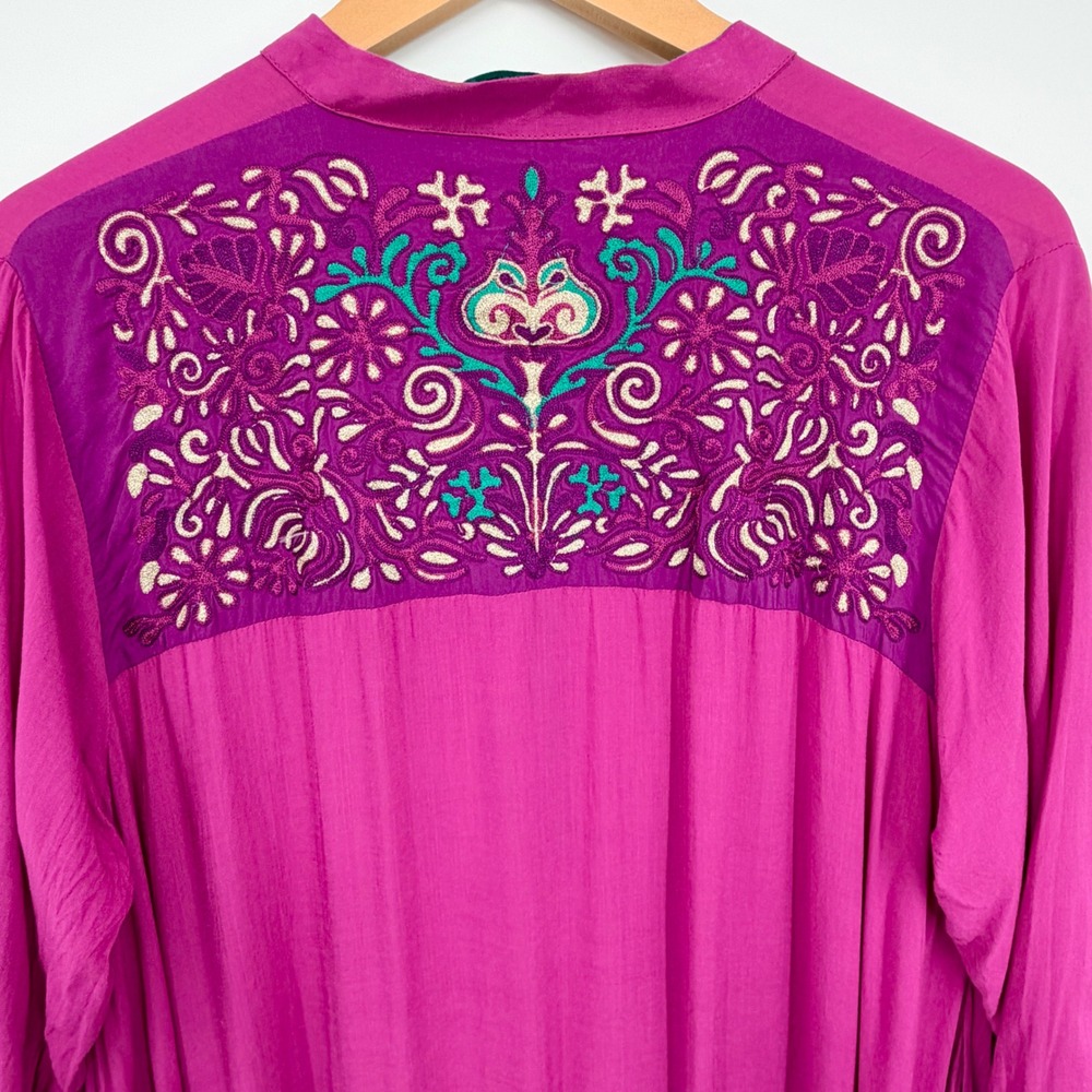 Limelight Magenta Embroidered Handkerchief Hem Tunic Top Large Pink Teal Gold - Picture 2 of 10